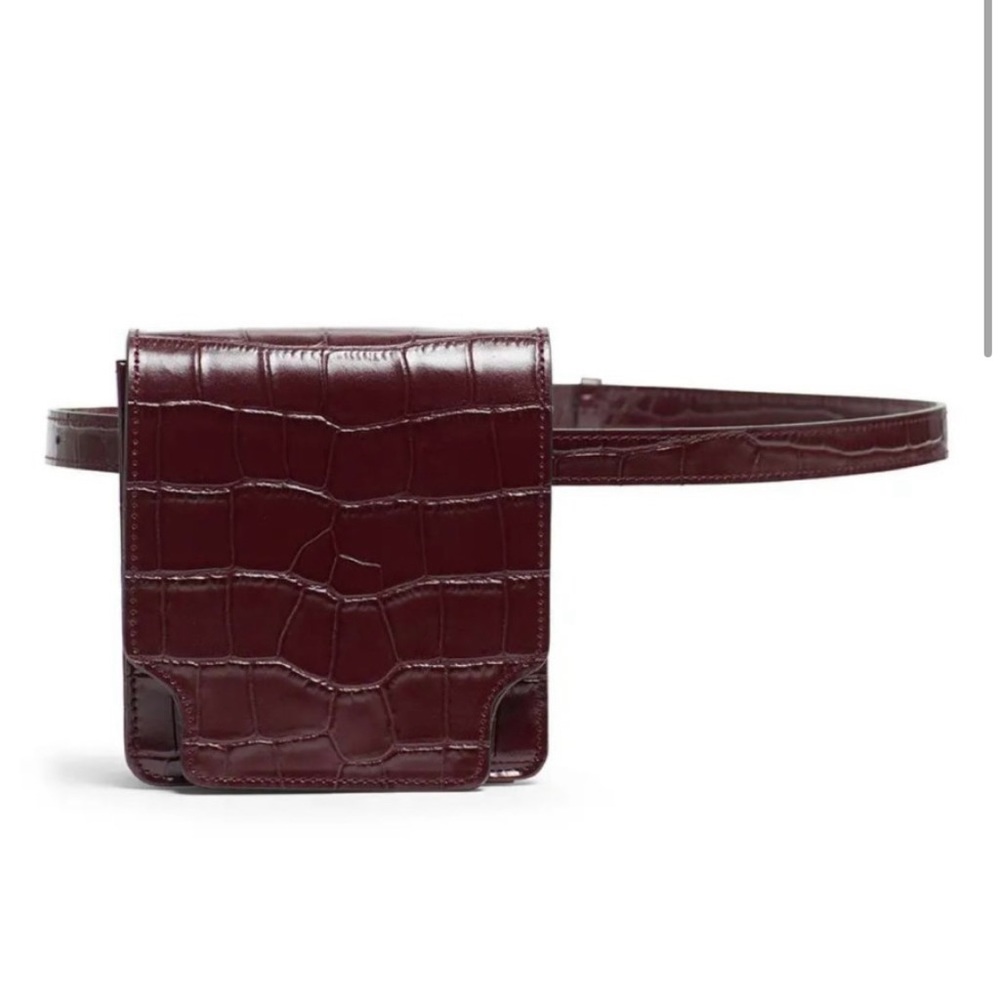 Marge Sherwood Wine Colored Croc Patterned Leather Belt Bag